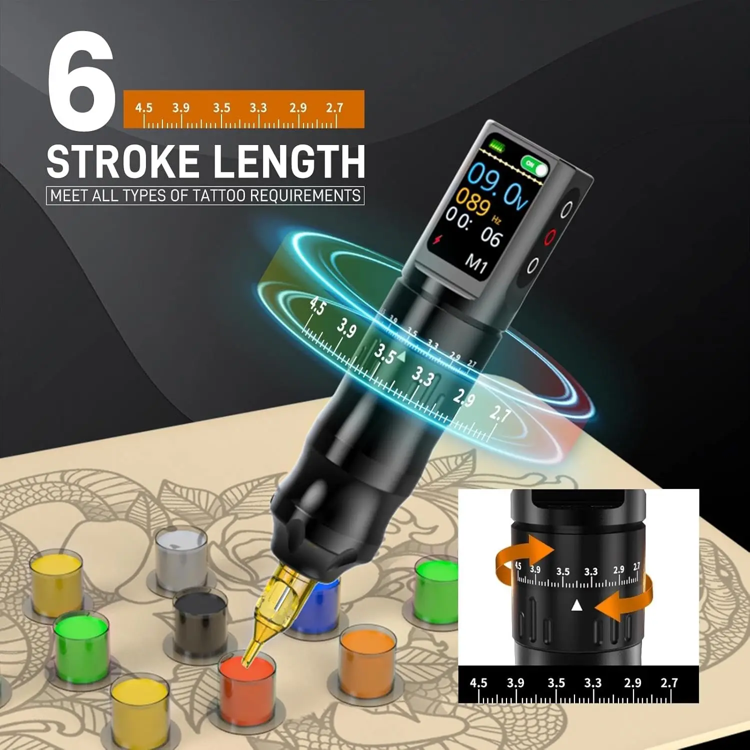 Wireless Rotary Tattoo Pen Kit - 1200mAh Smart Display Machine with 3.5mm Stroke for Tattoo Artists  LED Smart Display Tattoo