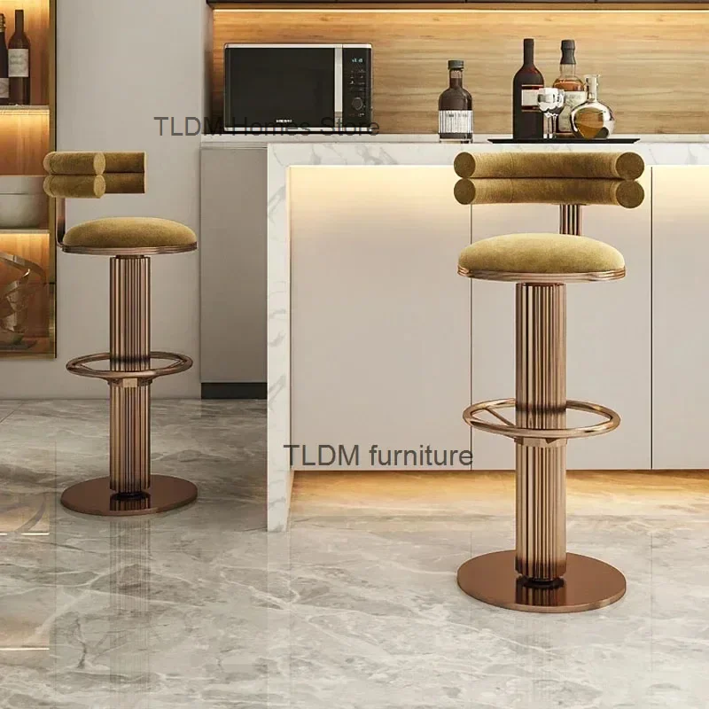 

Nordic Light Luxury Bar Chairs Metal Stainless Steel High Stools for Kitchen Simple Modern Cafe Bar Swivel Chair Bar Furniture