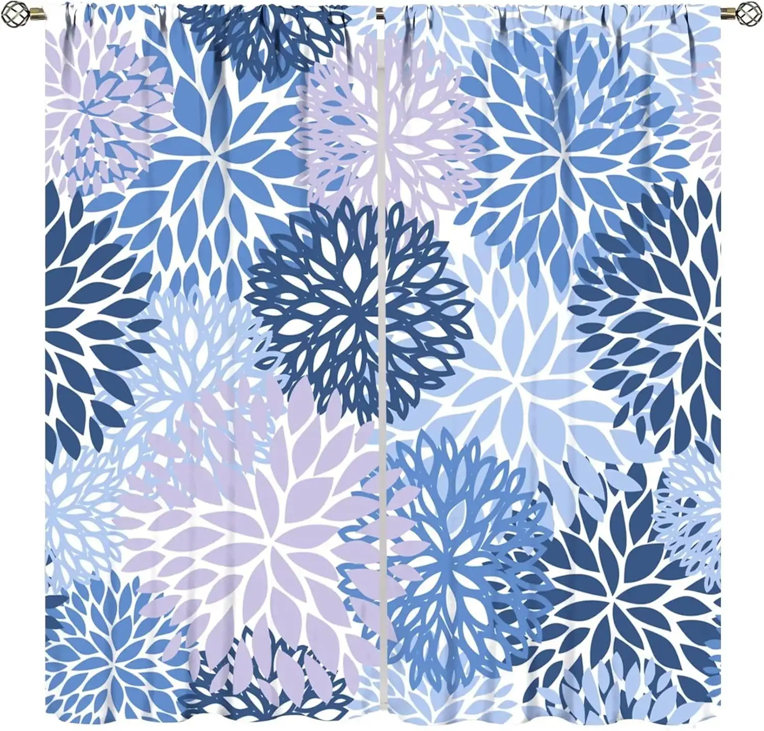 

2pcs Curtains Peach Skin Polyester Blue Floral Boho Dahlia Daisy Colorful Seamless Pattern Living Room Bedroom Kitchen Drapes