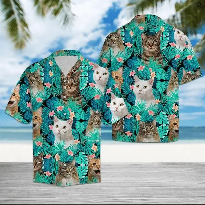 

Summer Kawaii Cat 3d Printed Hawaiian Shirt Men Women Clothing Beach Short Sleeve Blouse Boy Casual Men's Vocation Lapel Camisa