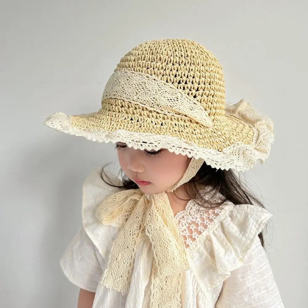 

Lace Up Children Straw Sun Hat Korean Style Shading Hat Cartoon Sunshade Hat Anti-UV Sun Hat Fisherman Cap Children's Visor Hat