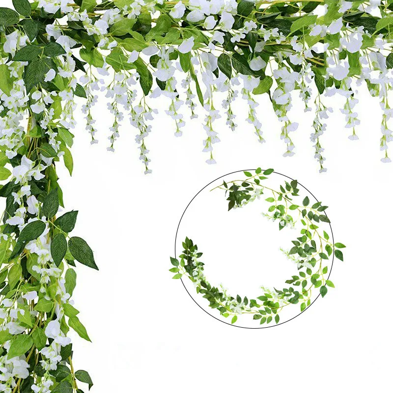 180CM Artificial Wisteria Decorative Flower String Fake Ivy Plant Vine Garland For Wedding Arch Home Garden Decoration 100 Pcs