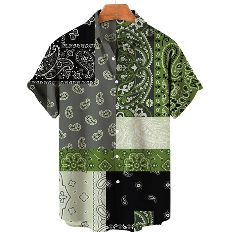 2023 Men\'s Hawaiian shirt Summer casual loose fitting shirt Men\'s breathable short sleeved 3D retro patterned beach men clothing