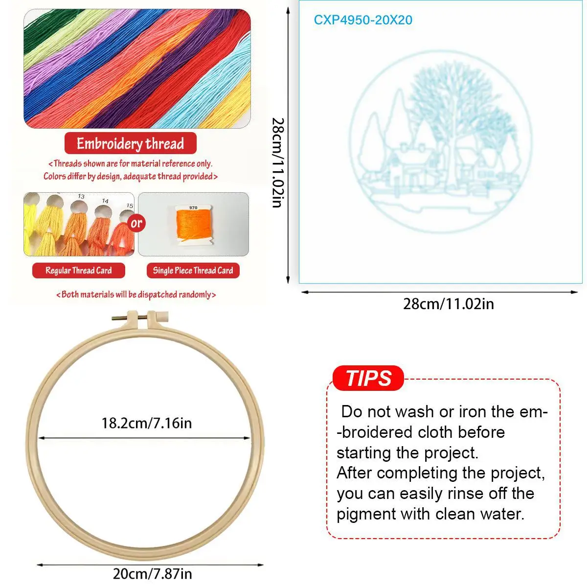 1 Stück 20X20CM/15X15CM 7,87/6,3 Zoll Herbst-Stickerei-Starter-Kit DIY-Kit DIY-Stickerei-Set Handarbeiten Malerei Nähen Kunst – Detail 4