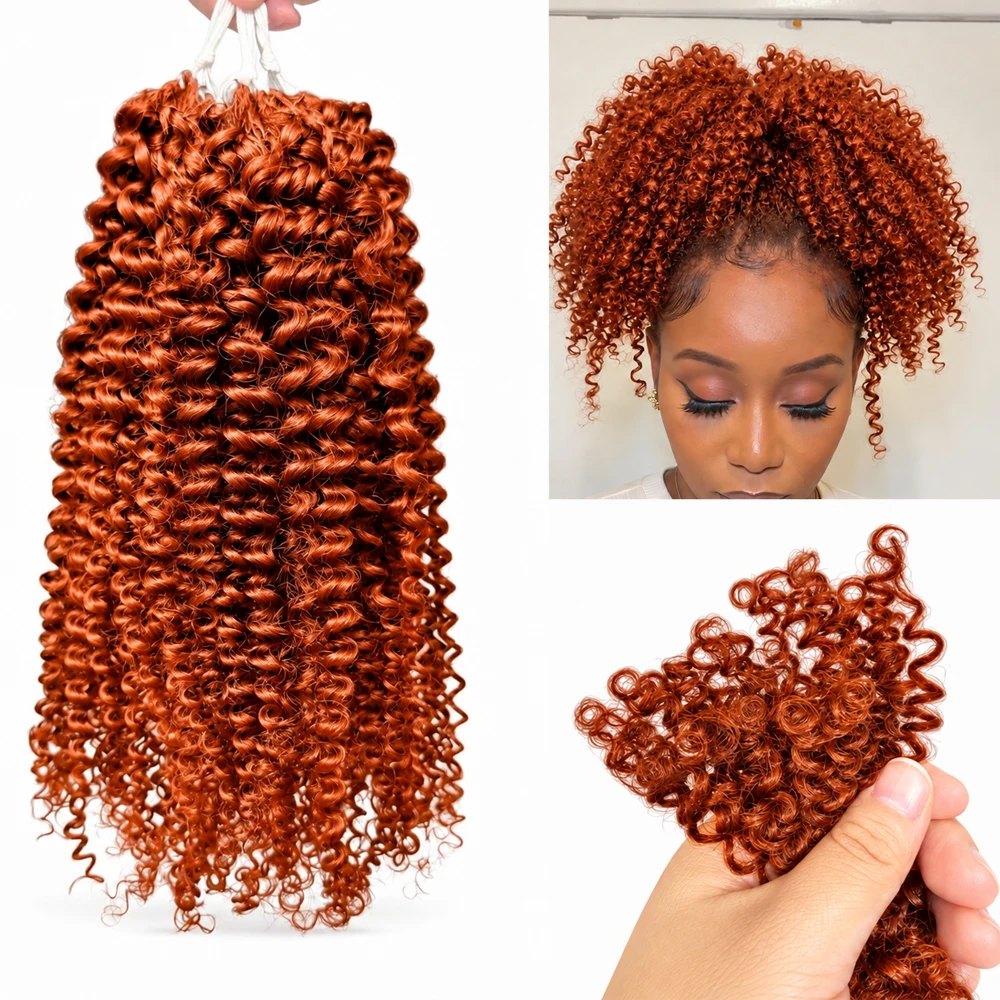 Afro Curly Ginger Copper Feather Crochet Human Hair Extensions Pre Separated Invisible Knotless Crochet Braiding Hair For Women
