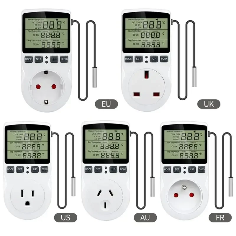 16A AC 110V~230V Thermostat Digital Temperature Controller Socket Outlet With Timer Switch Sensor Probe Heating Cooling Charger