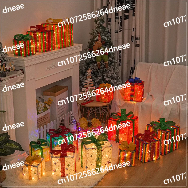 Christmas New Led Gift Box Three-piece Prop Lights Christmas Party Ornaments Room Decorative Lights Wholesale