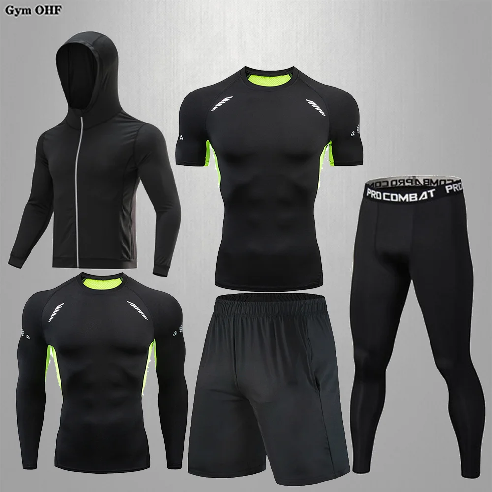 Rashguard Men\'s Running Fitness Training Tight Sports Suit Men\'s Running Sports Set Gym Slow Running Compression Suit Men\'s Set