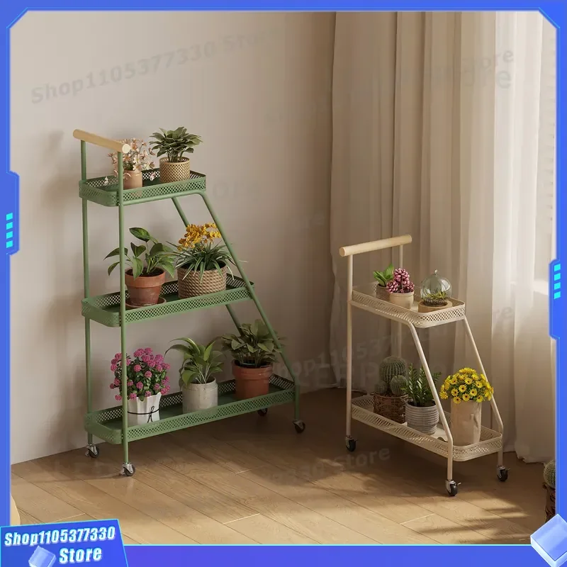 Movable Wrought Iron Flower Stand for Balcony Floor to Ceiling Succulent Pot Shelf Household Stepped Plant Display Rack Dill