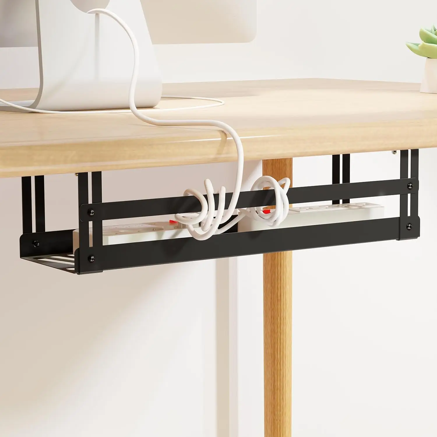 

Under Desk Cable Management Tray, 17-inch Metal Basket for Wire Organizer, Power Strip Holder, Black