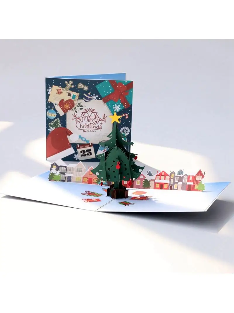 クリスマスグリーティングカード-3d-クリエイティブ手作り紙彫り感謝祭祝福カード-クリスマス首都都市のお祝い用品