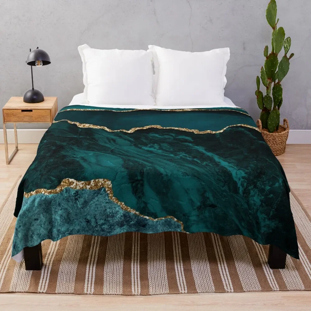 

Teal & Gold Agate Texture 02 Throw Blanket Bed Fashionable Heavy Blankets