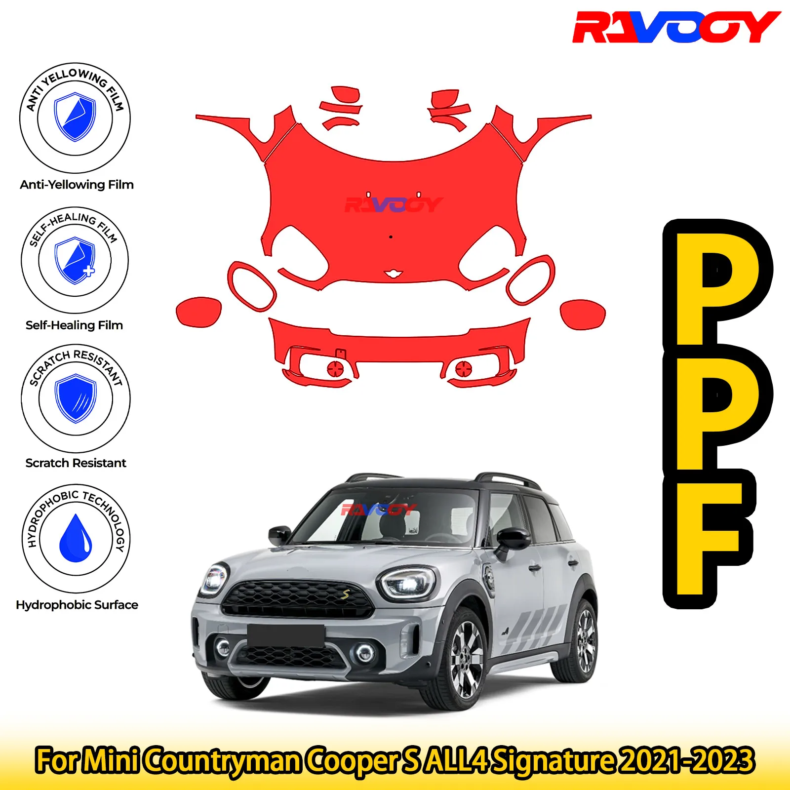 

Для Mini Countryman Cooper S ALL4 Signature 2021-2023, глянцевая матовая черная предварительно вырезанная передняя пленка PPF, комплект защиты от краски