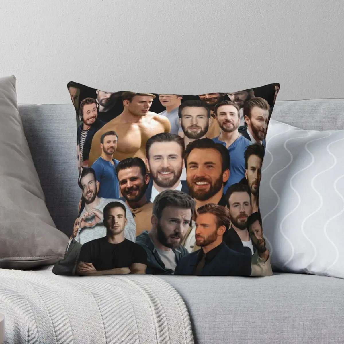 

Chris Evans Photo Collage Square Pillowcase Polyester Linen Velvet Pattern Zip Decor Pillow Case Room Cushion Cover