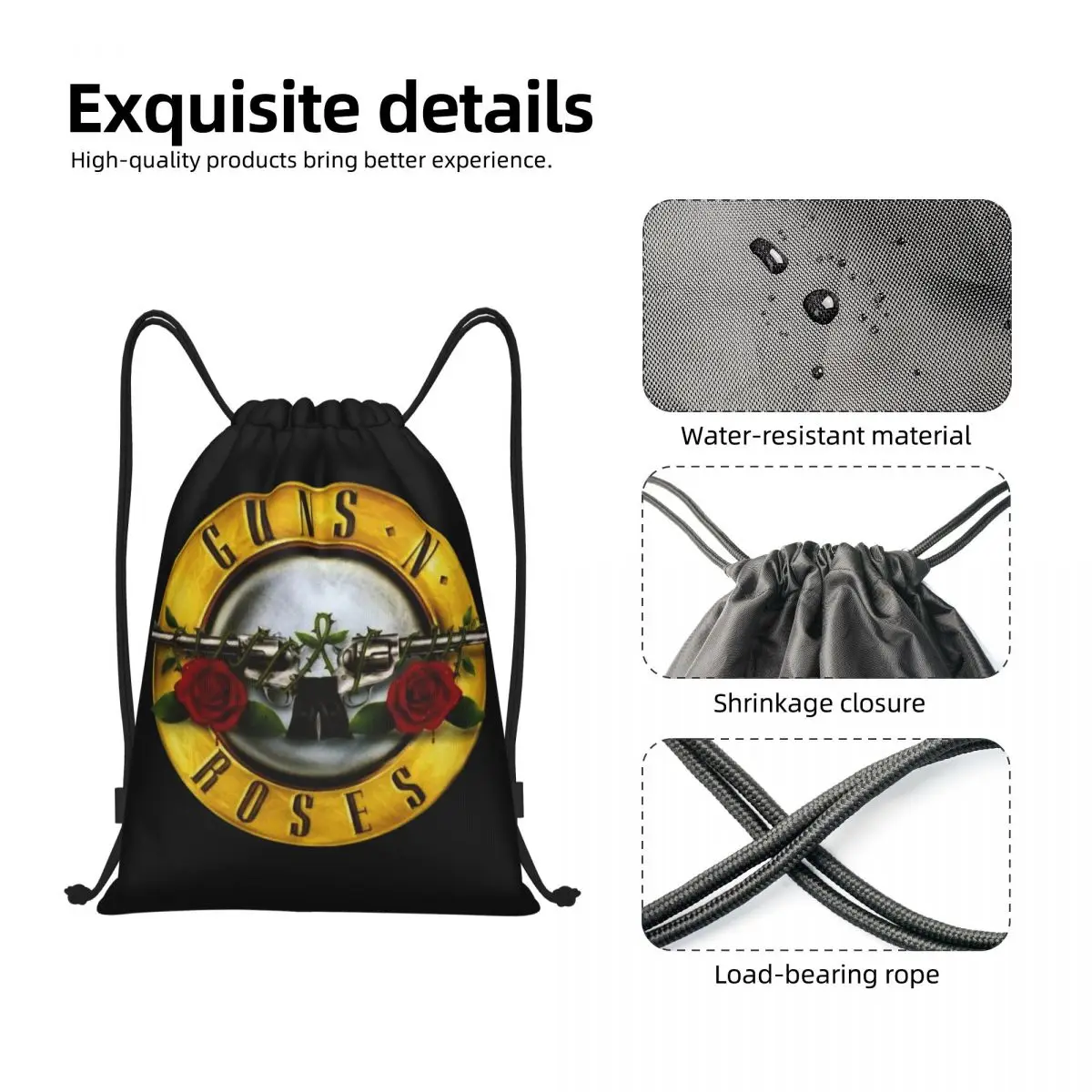 Mochila con cordón y logotipo de Guns N Roses Bullet, mochila deportiva para gimnasio para hombres y mujeres, bolsa de entrenamiento portátil de banda de Hard Rock