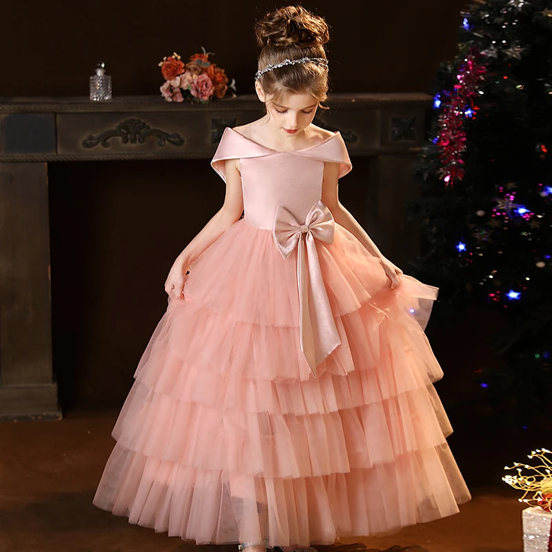 YZYmanualroom Girls One-shoulder Pommel Wedding Dress Girls Pageant Birthday Concert Dress Communion Dress/can be customized