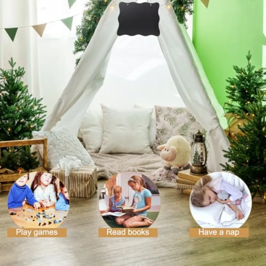 Juego de 12 Uds de tiendas tipi con pizarras pequeñas veteables y luces de cadena de 10 pies, tienda tipi plegable para juegos en interiores y exteriores para niñas
