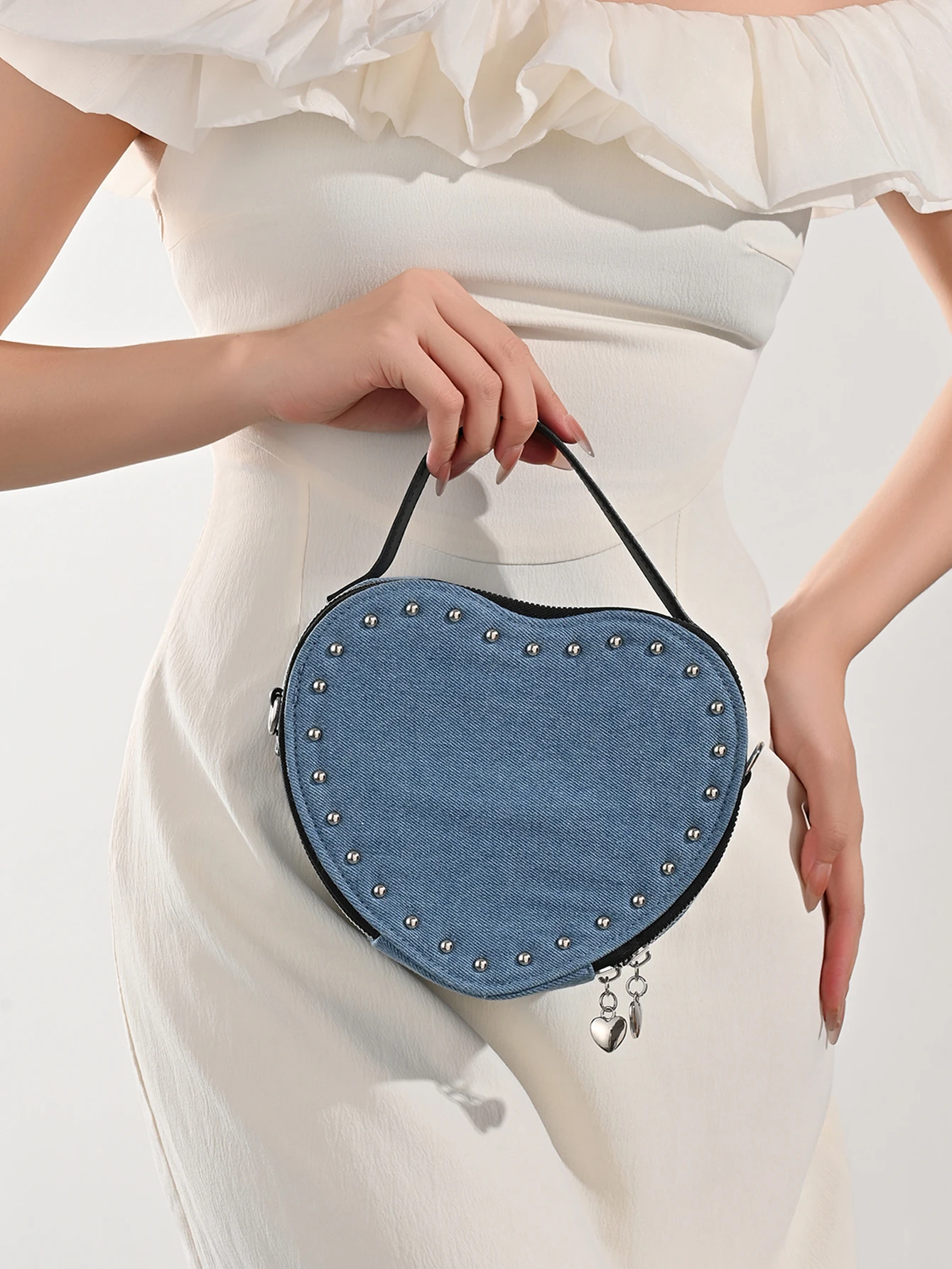 

Персиковое сердце с высокой текстурой Love Bag Джинсовая сумка Сумка на плечо Косая сумка на плечо Модная сумка