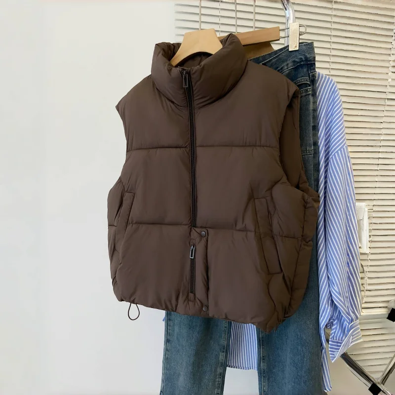 Women Plus Size Short Puffer Vest Autumn Winter Sleeveless Cotton Waistcoat Casual Outerwear