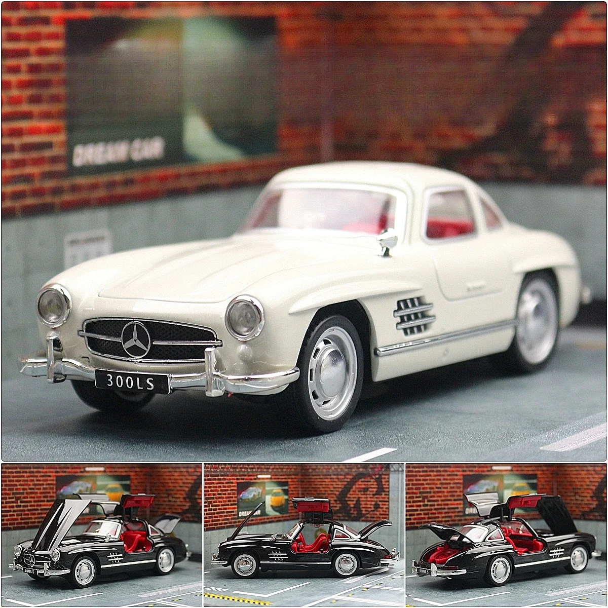 Modèle de voiture jouet Mercedes-Benz 300SL pour enfants, véhicule en métal moulé sous pression, vintage, l'inventaire, nervure arrière, collection, cadeau pour enfants, garçons, 1/32