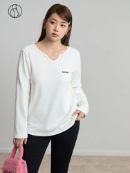 DUSHU Women's Simple Loose Casual T-shirt Winter Plush Cotton Elastic Knitted Double-sided Tops For Women White Full Sleeve Tops