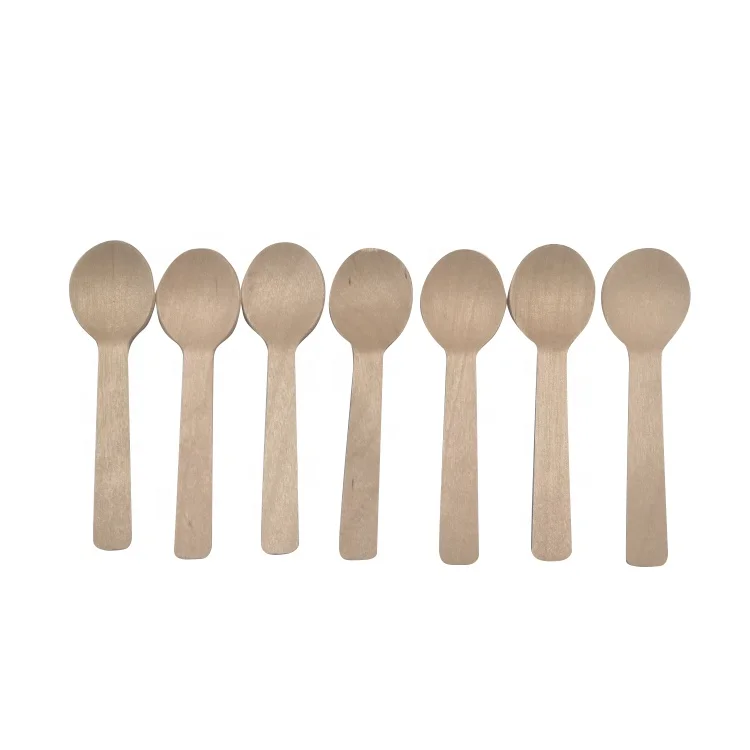 Wholesale Eco Friendly Disposable Degradable Birch Wood Cheap Ice Cream 100MM Round Tasting Spoon