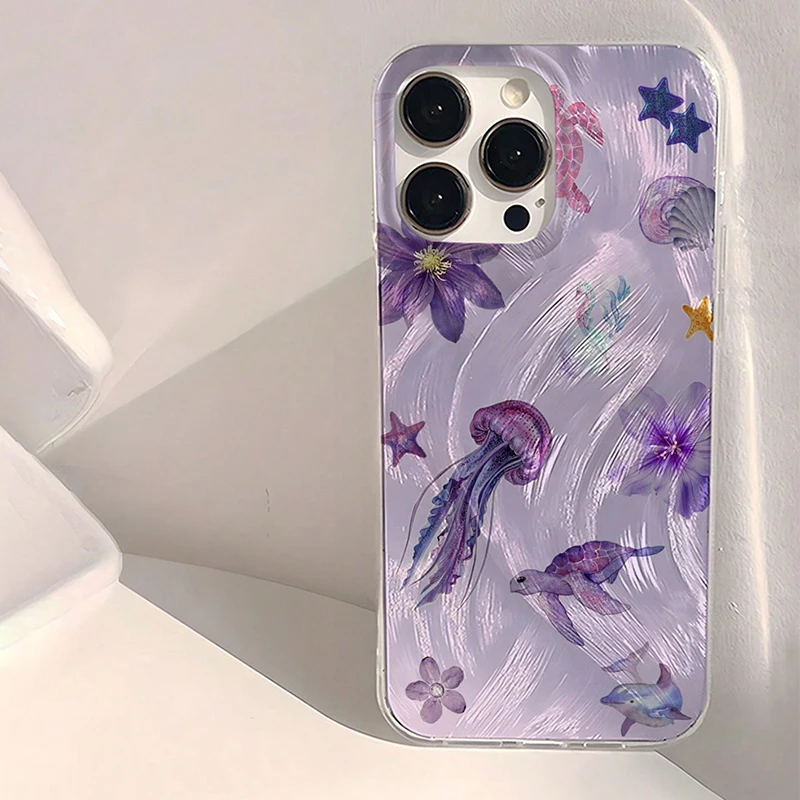 Etui z unikalnym wzorem fioletowych meduz i rozgwiazd Ocean Unique do Samsung Galaxy S26 Ultra S25 Plus S24…