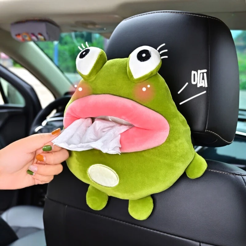 

Abstract frog car paper plush box, creative hanging armrest box, seat back tissue box