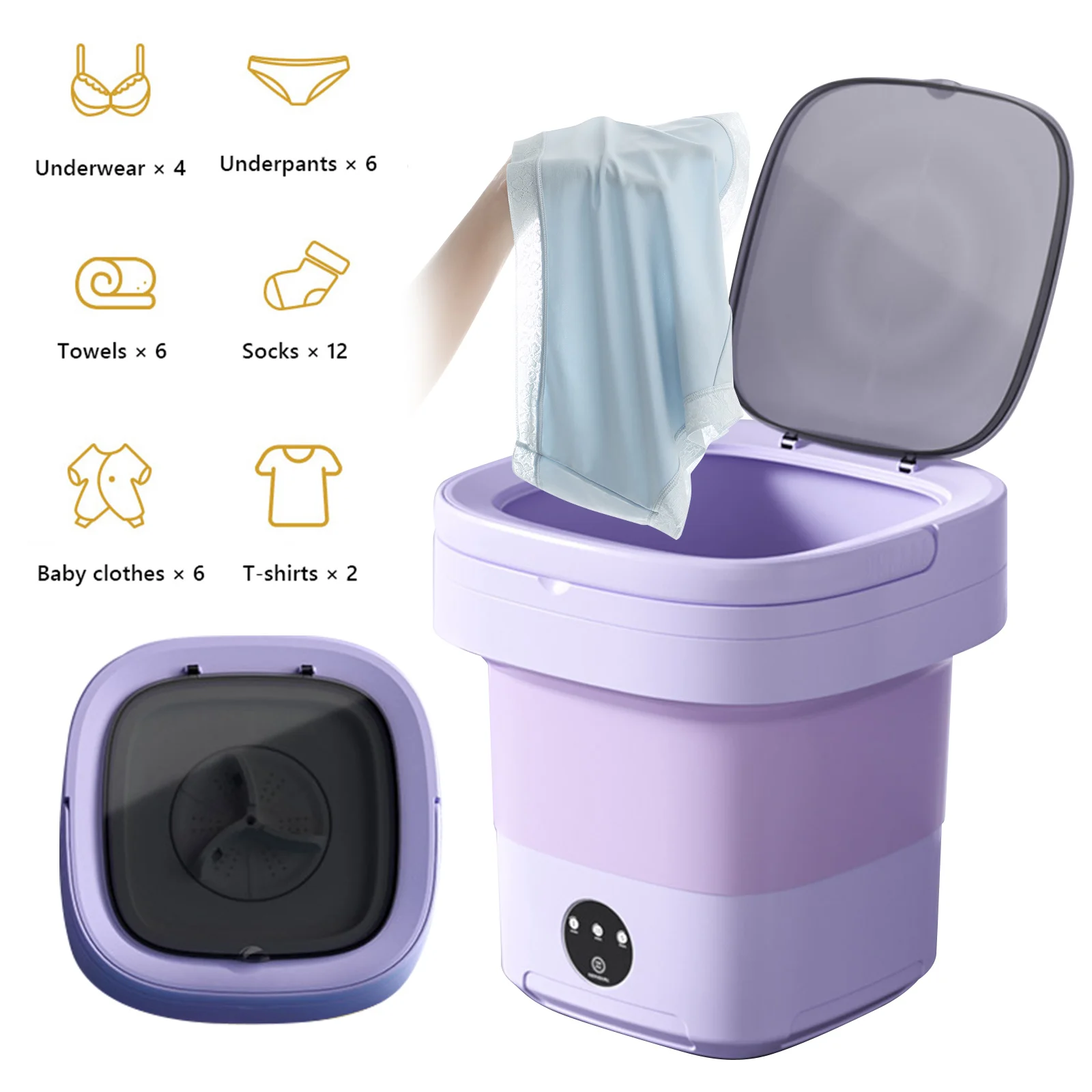 

10 L Folding Washing Machine with Drain Basket Mini Small Washer IPX4 Waterproof with Timer for Baby Clothes Underwear