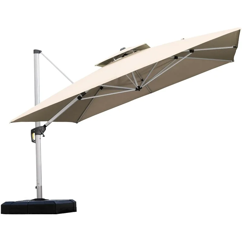 

11-футовый двойной верхний роскошный квадратный зонт для патио, смещенный подвесной зонт, уличный рынок, садовый зонт, Bei