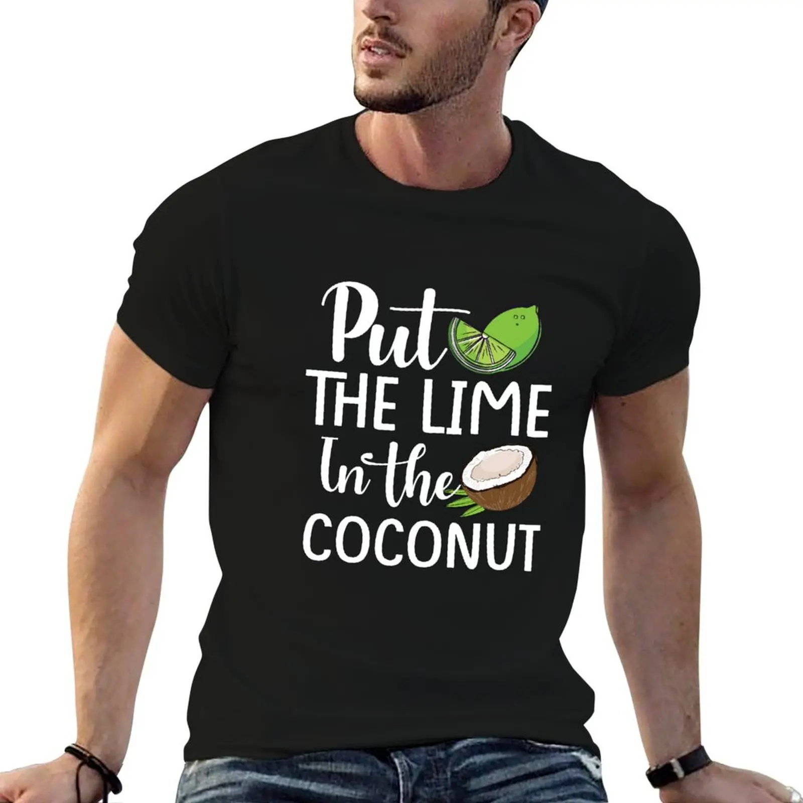 Camisetas de verano 100%, camiseta gráfica informal de color lima, camiseta para hombre, camiseta Put de algodón de coco en