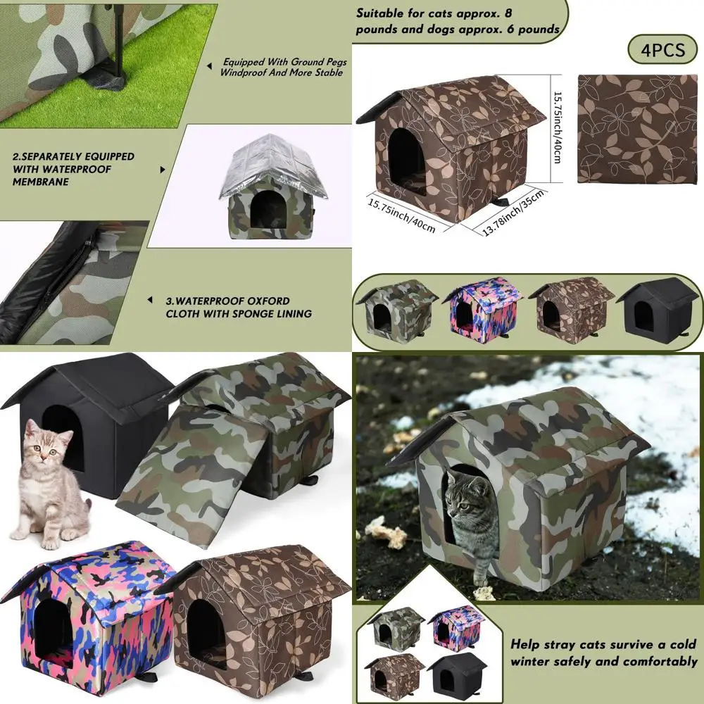 

Всепогодный уличный кошачий укрытие - изолированный складной кошачий домик для бродячих кошек, водонепроницаемая и теплая палатка-кровать на зиму, легко как