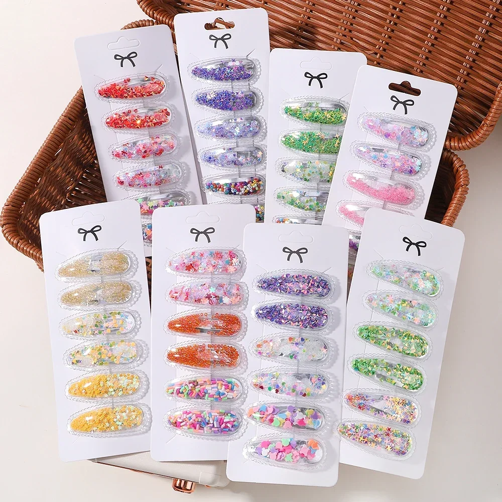 6pcs/set Girls Sequin BB Hair Barrettes Clips Cartoon Transparent Flowing Children Bangs Hair Gripes Women Headwear Accessory