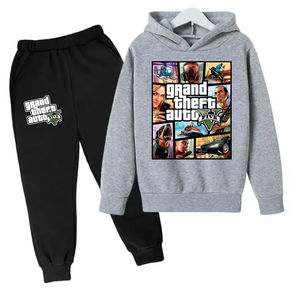 Grand Theft Auto V GTA 5 Kids Hoodie Sweatshirts+Pants Suit 2pcs Sets Boys Cartoon Children Toddler Clothing Boy Girls Outfits