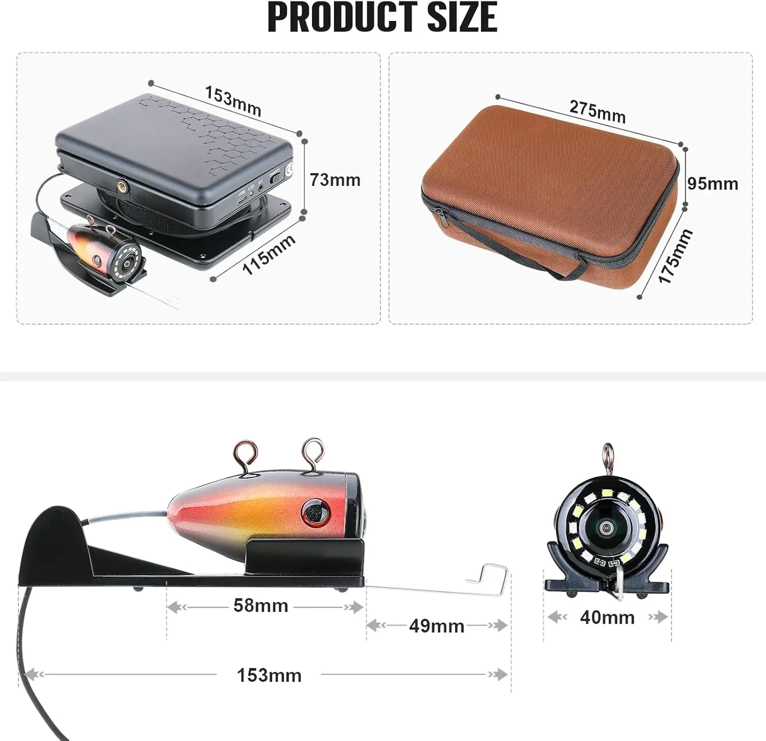 Underwater Fishing Camera,Portable 5" Ice Fishing, USB-C Charge, Battery 5000MAH, 1000TVL with12pcs infrared lamps