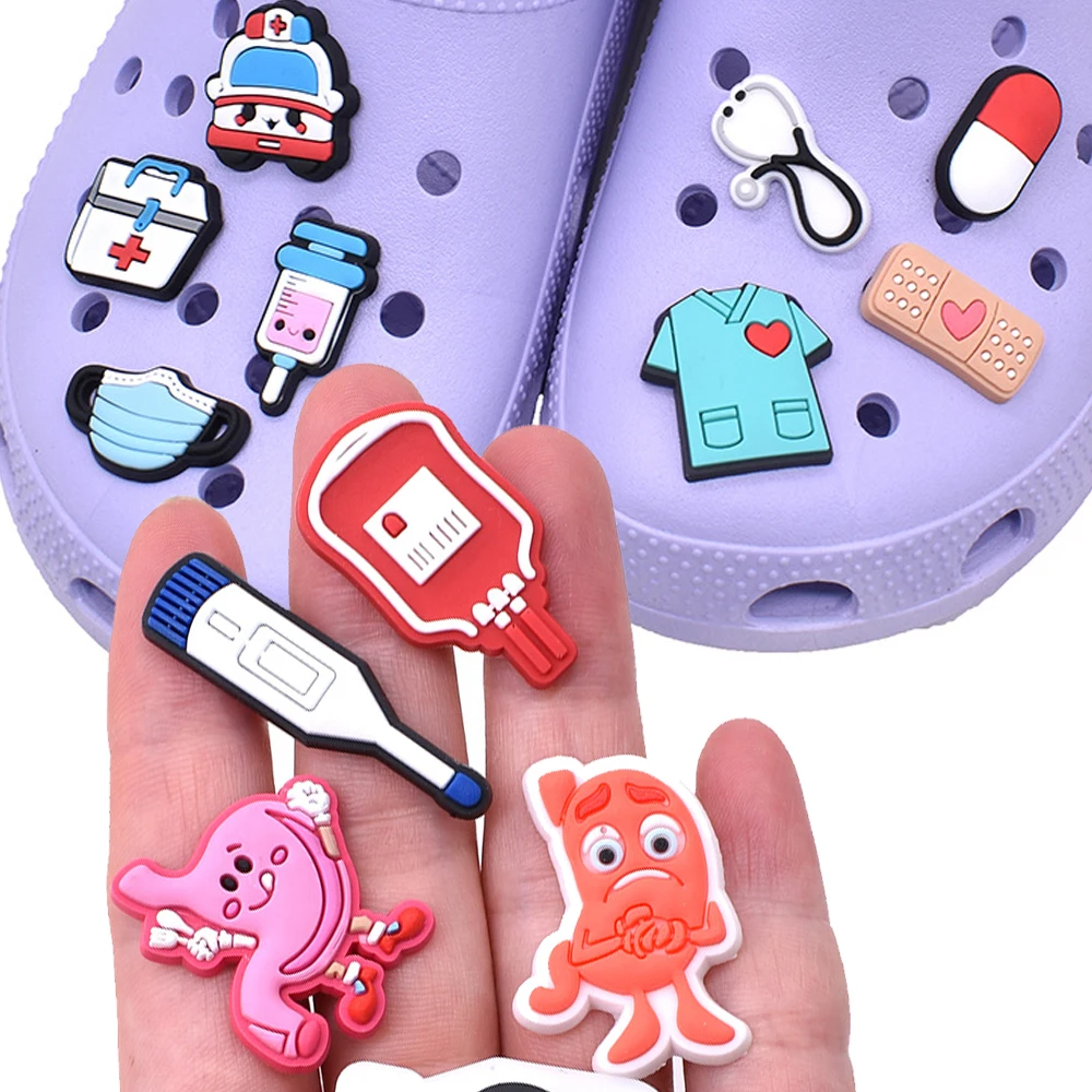 Wholesale 1pcs PVC Shoe Accessories for Crocs Charms Nurse Hospital Badge Women Sandals Buckle Kids Pins Doctor Decoration Jeans