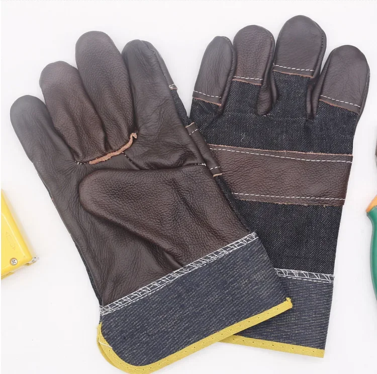 Fire Resistant Durable Denim Half Leather Welder Gloves Heat Resistant Work Safety Gloves Welding Metal Hand Tools  Work Gloves