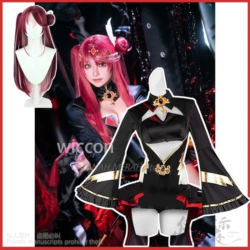 Anime Hololive Virtual Youtuber Houshou Marine Cosplay Party Uniform Lolita Hallowen Play Role Clothes Wigs For Girls Customized