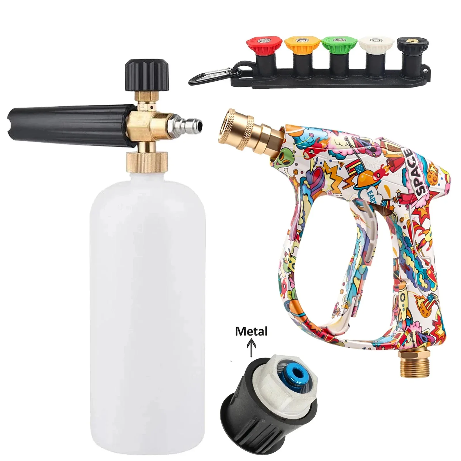 High‑Pressure Graffiti Washer Gun Kit, Complete with Foam Cannon, 5 Nozzles & Metal Bosch Adapter for Vehicle Care