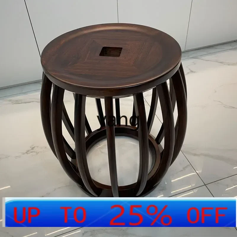 cx  ebony wood home dressing stool copper coin tea table stool drum stool round