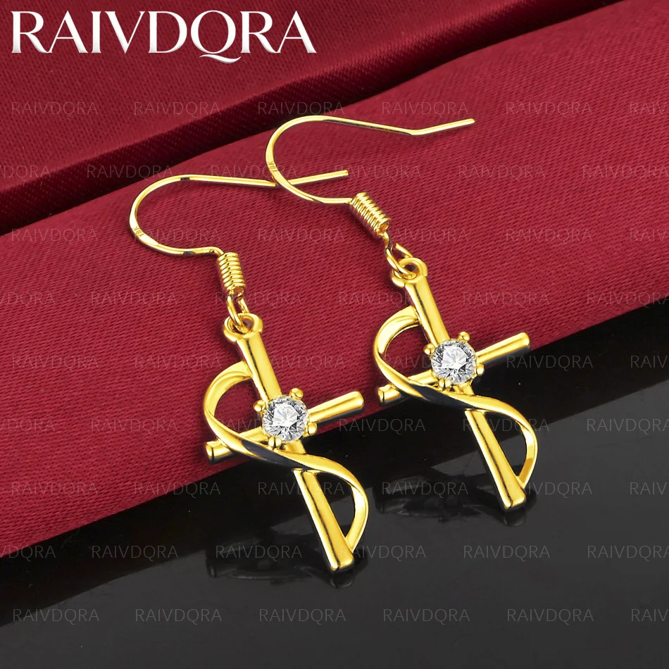 

18K Gold Plated Cross Zircon Drop Earrings For Women Charm Fashion Jewelry Party Engagement Wedding Accessories