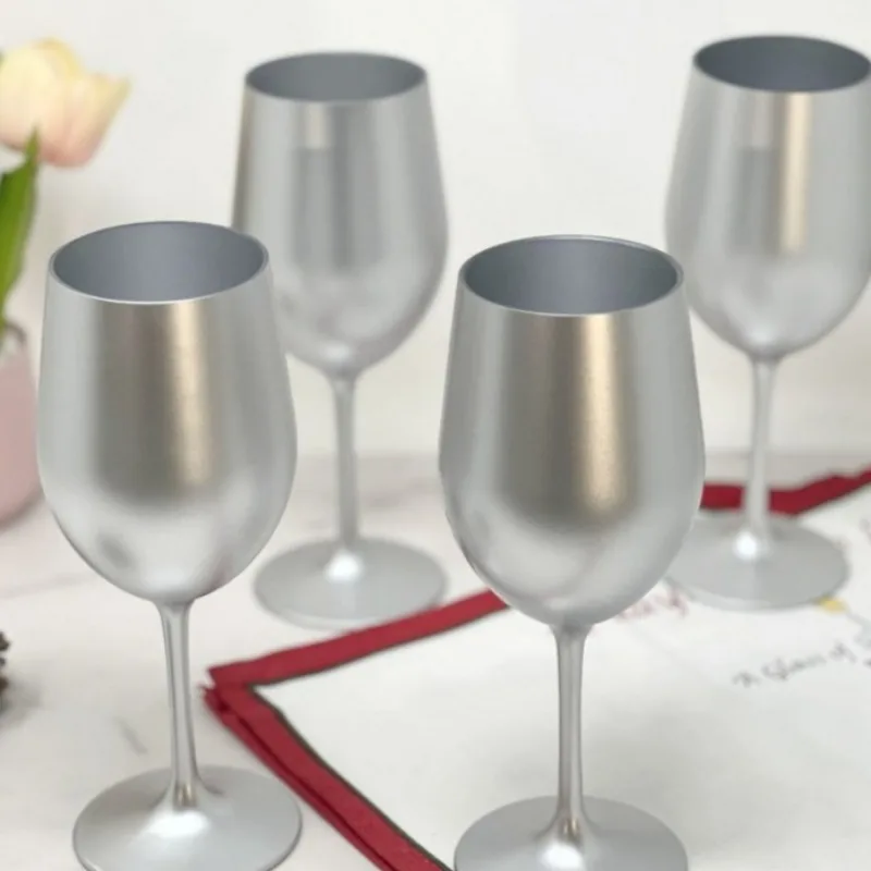 

12oz 4Pcs Metallic Silver Unbreakable Plastic Acrylic Wine Glasses Red White Wine Cups Reusable Party Home Kitchen