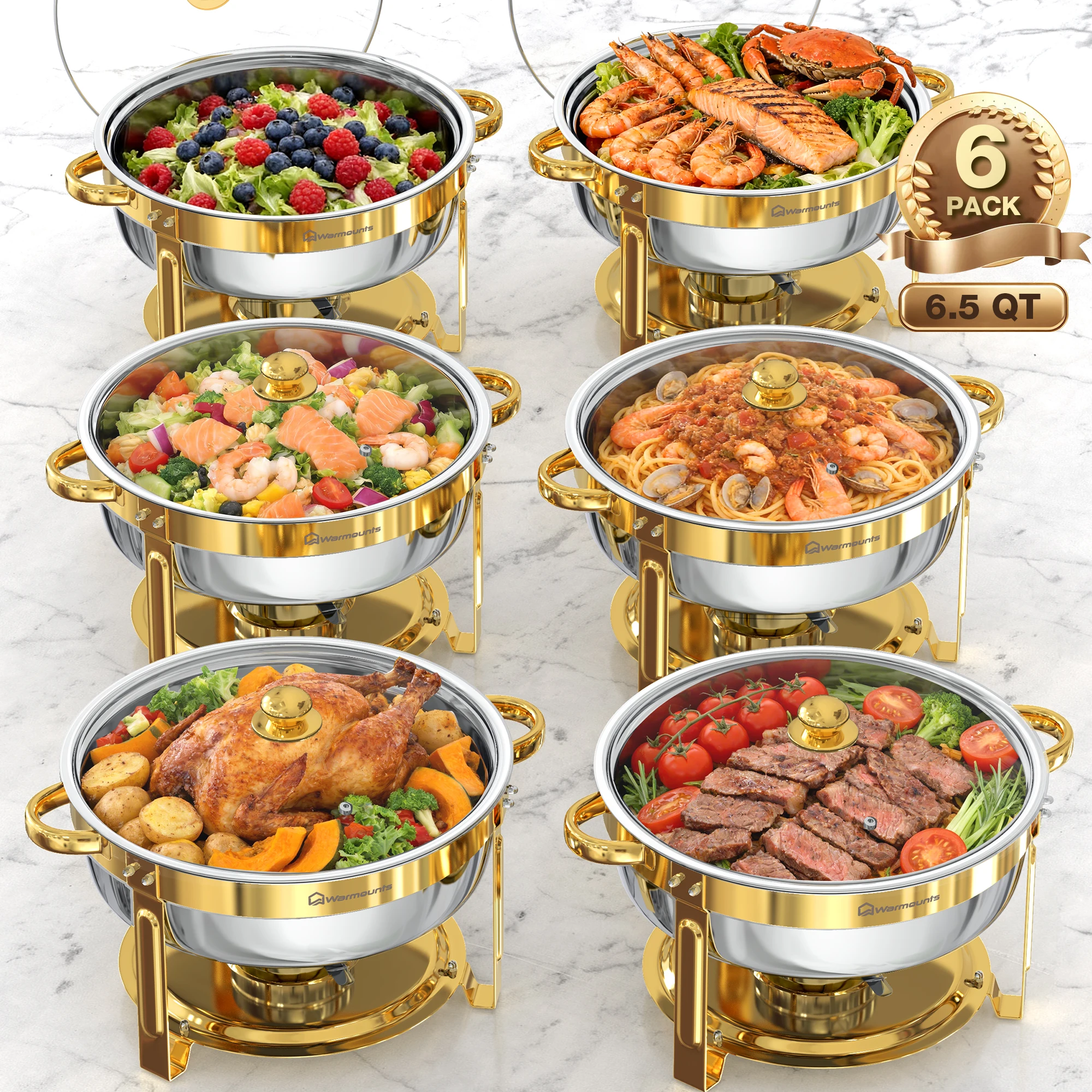 6,5QT Ronde Chafing Dish Buffetset, Chafing Dishes voor Buffet, RVS Buffet Warmhouders Sets voor Feesten en Diners