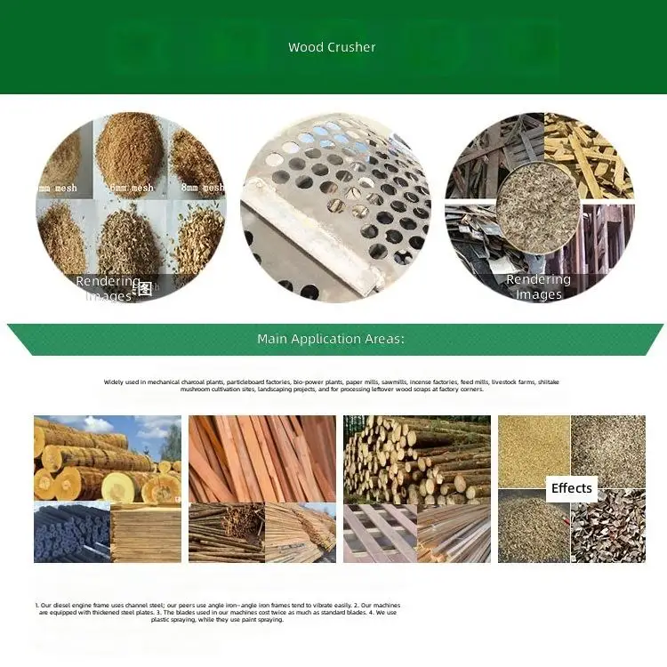 Wood Mixer High Productivity 1 Ton/H Diesel Engine Stainless Steel for Forestry Waste Shredding Biomass Recycling