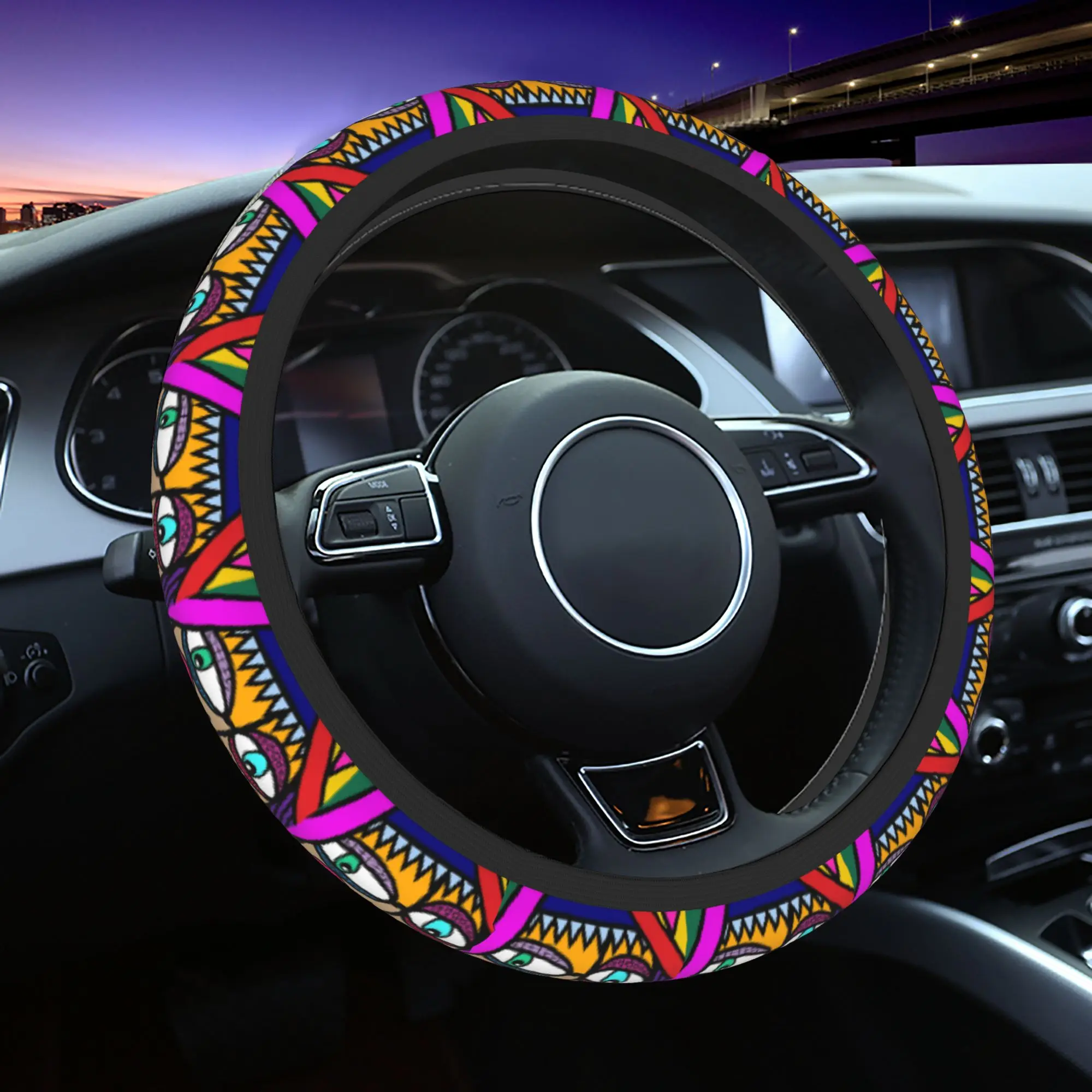 

37-38 Steering Wheel Covers Picasso Funky Abstract Art Face Universal Braid On The Steering Wheel Cover Auto Car Accessories