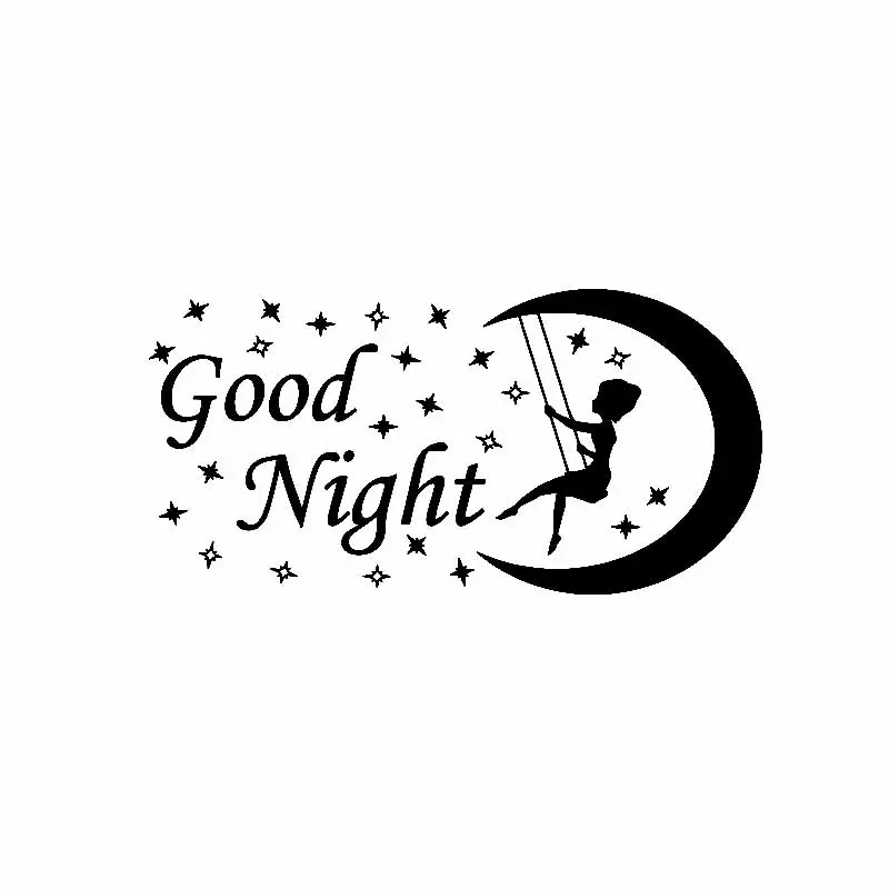 

Moon Star Good Night Girl Sticker Fashion Car Window Decoration Personality PVC Waterproof Decal Black/White, 16cm*8cm