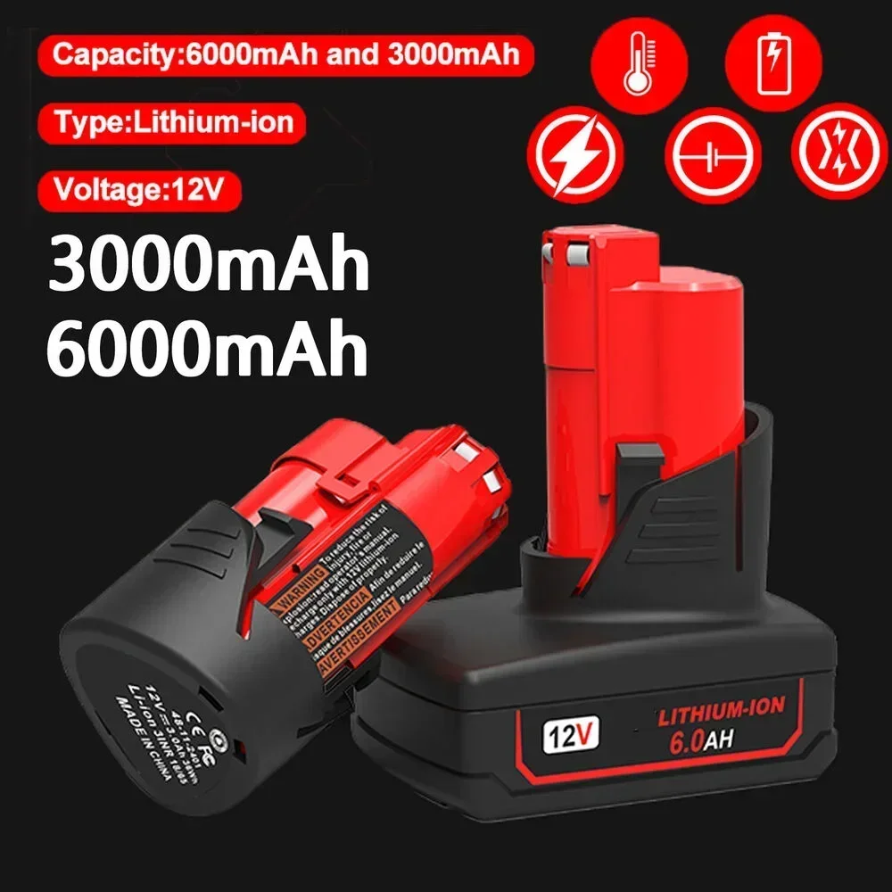 12V Battery 3Ah 6Ah 9Ah Rechargeable Battery For Milwaukee M12 XC Cordless Tools 48-11-2402 48-11-2411 48-11-2401 MIL-12A-LI