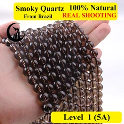 Zhe Ying New Natural Smoky Quartz Crystal Round Smooth Loose Gemstone Beads For Jewelry Making DIY Bracelets Necklace Handmade