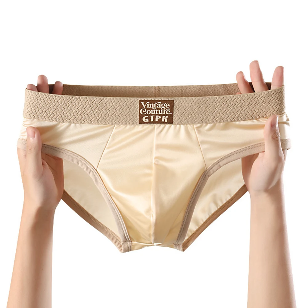 Fashion Casual Men Satin-like Breathable Ice Silk Underwear Briefs Quick Drying Underpants Soft Elastic Waist