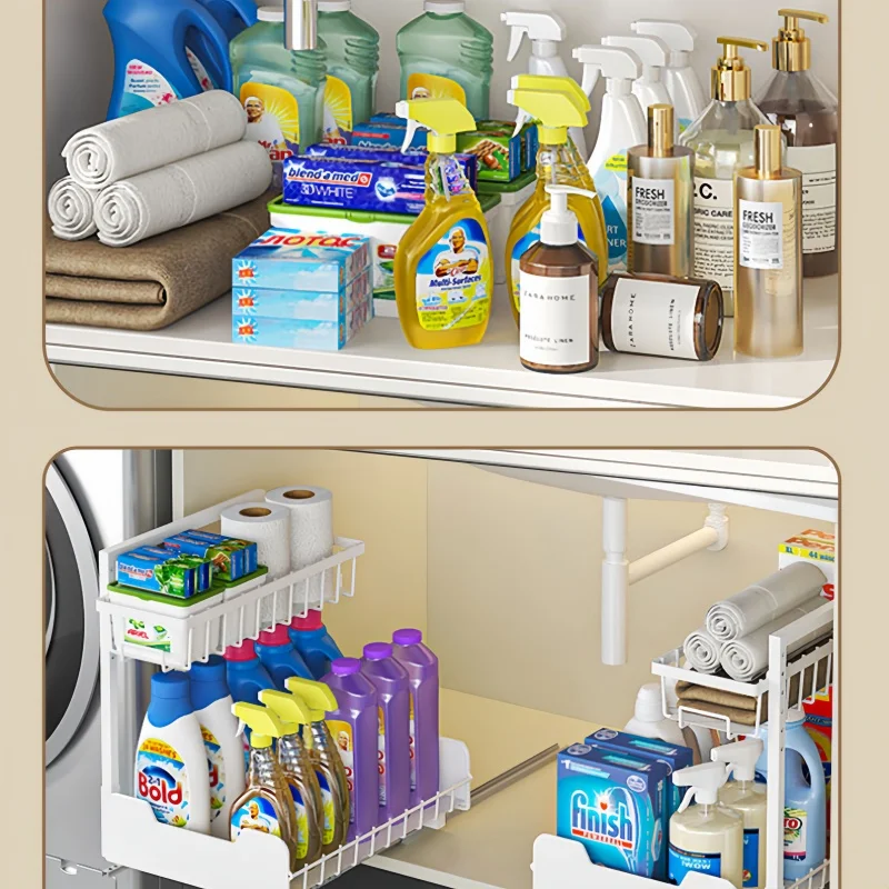 2 Tier Sliding Drawer Kitchen Spice Jar Storage Rack Adjustable Pull-out Sink Organizer Spice Jar Storage Rack Cabinet Rack 5